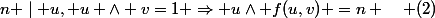 n \mid u, u \wedge v=1 \Rightarrow u\wedge {f(u,v)} =n \quad (2)