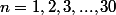 n=1,2,3,...,30