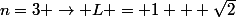 n=3 \rightarrow L = 1 + \sqrt{2}