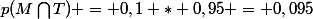 p(M\bigcap{T}) = 0,1 * 0,95 = 0,095