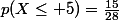 p(X\le 5)=\frac{15}{28}