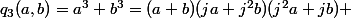 q_3(a,b)=a^3+b^3=(a+b)(ja+j^2b)(j^2a+jb) ;a,b \in R