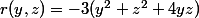 r(y,z)=-3(y^2+z^2+4yz)