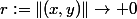 r:=\|(x,y)\|\to 0