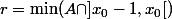 r=\min(A\cap]x_0-1,x_0[)