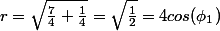 r=\sqrt{\frac{7}{4}+\frac{1}{4}}=\sqrt{\frac{1}{2}}=4cos(\phi_1)