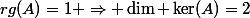 rg(A)=1 \Rightarrow \dim \ker(A)=2