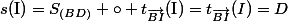 s(\text{I})=S_{(BD)} \circ t_{\vec{BI}}(\text{I})=t_{\vec{BI}}(I)=D