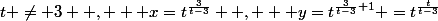 t \neq 3  ,   x=t^{\frac{3}{t-3}}  ,   y=t^{\frac{3}{t-3}+1} =t^{\frac{t}{t-3}}