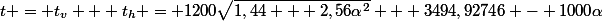 t = t_v + t_h = 1200\sqrt{1,44 + 2,56\alpha^2} + 3494,92746 - 1000\alpha