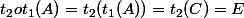 t_2ot_1(A)=t_2(t_1(A))=t_2(C)=E