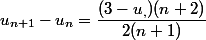 u_{n+1}-u_n=\dfrac{(3-u_,)(n+2)}{2(n+1)}