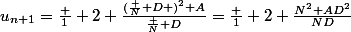 u_{n+1}=\frac 1 2 \frac{(\frac N D )^2+A}{\frac N D}=\frac 1 2 \frac{N^2+AD^2}{ND}