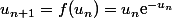 u_{n+1}=f(u_n)=u_n\text{e}^{-u_n}