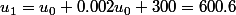 u_1=u_0+0.002u_0+300=600.6