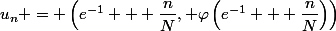 u_n = \left(e^{-1} + \dfrac{n}{N}, \varphi\left(e^{-1} + \dfrac{n}{N}\right)\right)