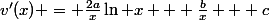 v'(x) = \frac{2a}{x}\ln x + \frac{b}{x} + c