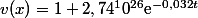 v(x)=1+2,74^10^{26}\text{e}^{-0,032t}