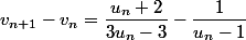 v_{n+1}-v_n=\dfrac{u_n+2}{3u_n-3}-\dfrac{1}{u_n-1}