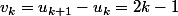 v_k=u_{k+1}-u_k=2k-1