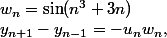 y_{n+1}-y_{n-1}=-u_nw_n,\;w_n=\sin(n^3+3n)