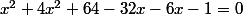 x^2+4x^2+64-32x-6x-1=0