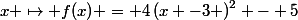 x \mapsto f(x) = 4\left(x -3 \right)^{2} - 5