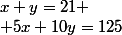 x+y=21
 \\ 5x+10y=125