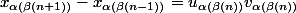 x_{\alpha(\beta(n+1))}-x_{\alpha(\beta(n-1))}=u_{\alpha(\beta(n))}v_{\alpha(\beta(n))}