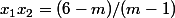 x_1x_2=(6-m)/(m-1)