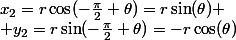 x_2=r\cos(-\frac{\pi}2+\theta)=r\sin(\theta) \\ y_2=r\sin(-\frac{\pi}2+\theta)=-r\cos(\theta)