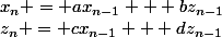 x_n = ax_{n-1} + bz_{n-1}\\z_n = cx_{n-1} + dz_{n-1}