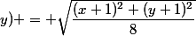 f(x;y) = \sqrt{\dfrac{(x+1)^2+(y+1)^2}{8}}