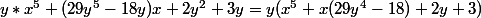 y*x^5+(29y^5-18y)x+2y^2+3y=y(x^5+x(29y^4-18)+2y+3)