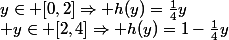 y\in [0,2]\Rightarrow h(y)=\frac{1}{4}y\\ y\in [2,4]\Rightarrow h(y)=1-\frac{1}{4}y\\