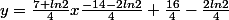 y=\frac{7+ln2}{4}x\frac{-14-2ln2}{4}+\frac{16}{4}-\frac{2ln2}{4}