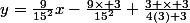 y=\frac{9}{15^2}x-\frac{9\times 3}{15^2}+\frac{3 \times 3}{4(3)+3}