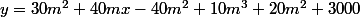 y=30m^2+40mx-40m^2+10m^3+20m^2+3000
