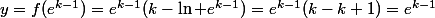y=f(e^{k-1})=e^{k-1}(k-\ln {e^{k-1}})=e^{k-1}(k-k+1)=e^{k-1}
