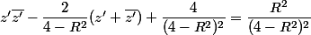 z'\bar{z'}-\dfrac{2}{4-R^2}(z'+\bar{z'})+\dfrac{4}{(4-R^2)^2}=\dfrac{R^2}{(4-R^2)^2}