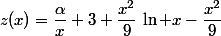 z(x)=\dfrac{\alpha}x+3+\dfrac{x^2}9\,\ln x-\dfrac{x^2}9