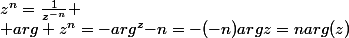 z^n=\frac{1}{z^{-n}}
 \\ arg z^n=-arg^z{-n}=-(-n)argz=narg(z)