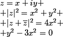 z=x+iy \\ |z|^2=x^2+y^2 \\ |z+\bar{z}|^2=4x^2 \\ y^2-3x^2=0