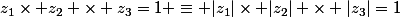 z_1\times z_2 \times z_3=1 \equiv |z_1|\times |z_2| \times |z_3|=1