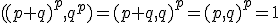 ((p+q)^p,q^p)=(p+q,q)^p=(p,q)^p=1