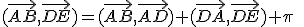 (\vec{AB},\vec{DE})=(\vec{AB},\vec{AD})+(\vec{DA},\vec{DE})+\pi\;\;[2\pi]
