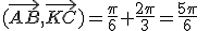 (\vec{AB},\vec{KC})=\frac{\pi}{6}+\frac{2\pi}{3}=\frac{5\pi}{6}\;\;[2\pi]