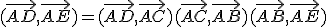 (\vec{AD},\vec{AE}) = (\vec{AD},\vec{AC})+(\vec{AC},\vec{AB})+(\vec{AB},\vec{AE})