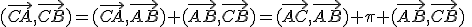 (\vec{CA},\vec{CB})=(\vec{CA},\vec{AB})+(\vec{AB},\vec{CB})=(\vec{AC},\vec{AB})+\pi+(\vec{AB},\vec{CB})\;\;[2\pi]