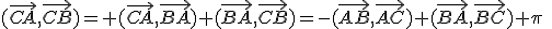 (\vec{CA},\vec{CB})= (\vec{CA},\vec{BA})+(\vec{BA},\vec{CB})=-(\vec{AB},\vec{AC})+(\vec{BA},\vec{BC})+\pi\;\;[2\pi]